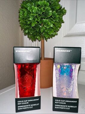 Starbucks Red & Iridescent Cold Cup Ornament Key Chains